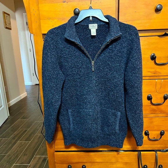 LL Bean Sweater Adult Large Regular Navy Lambs Wool Pullover 1/4 Zip